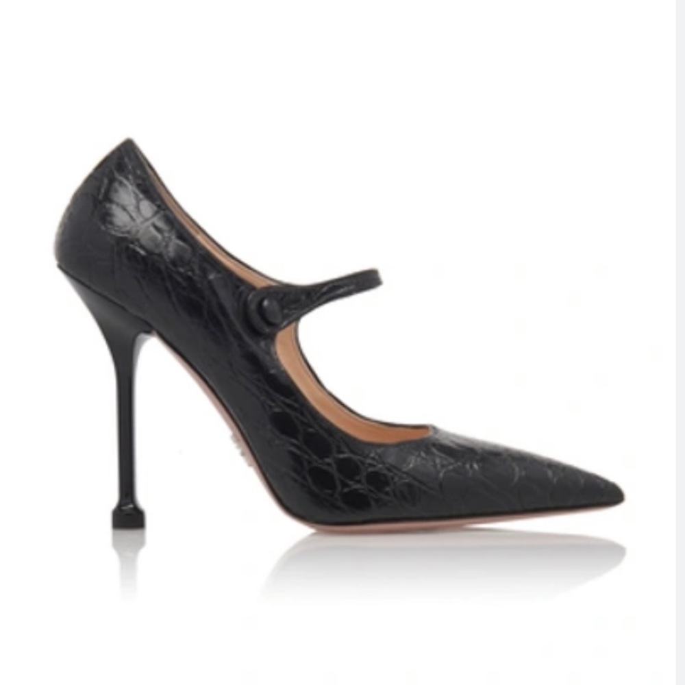 Prada St. Cocco Mary Jane Black Pumps Croc Print - Size 41.